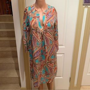 ROSA FAIA. NWT. Turquoise/Red/Cream/ Yellow Paisley dress, or use as cov…